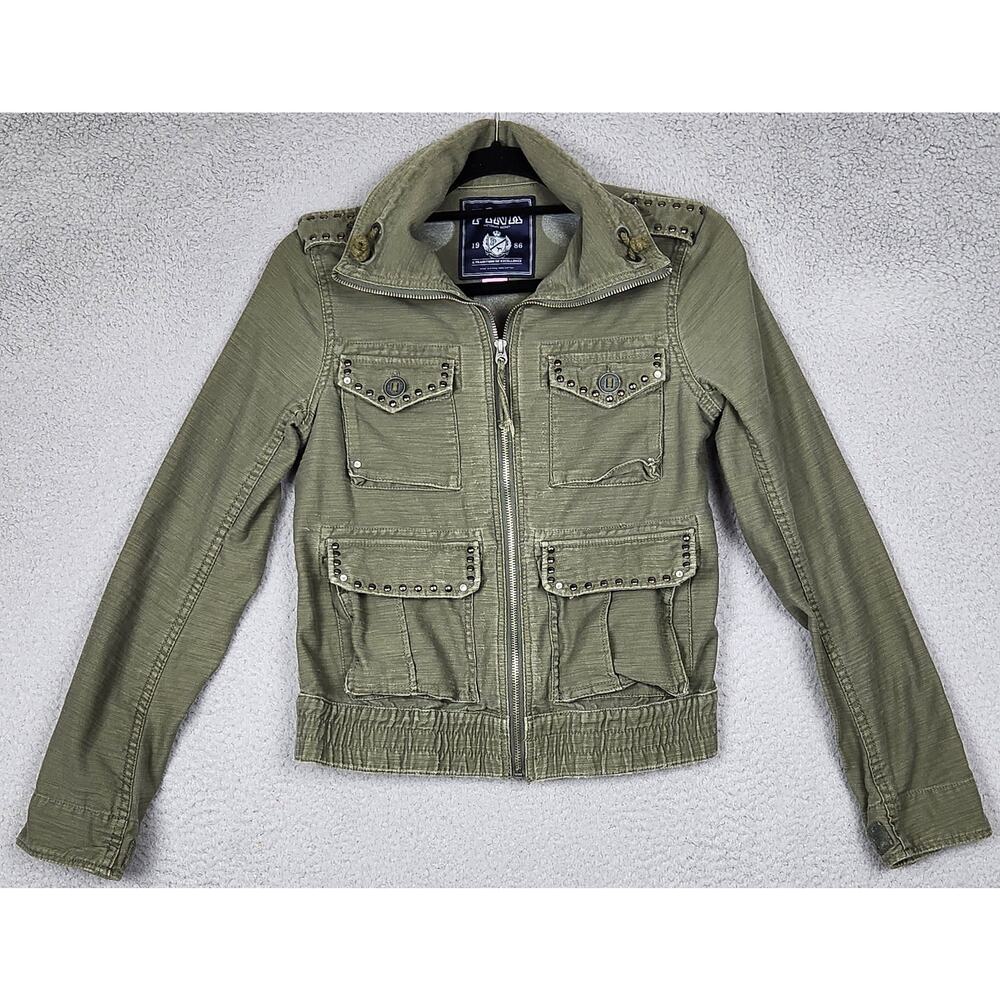 PINK VICTORIAS SECRET Jacket Womens Small Green Denim Military Collared Pockets